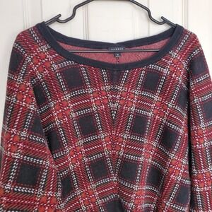 Torrid Red Black Plaid Cropped Cotton Knit Sweater Scoop Neck Dolman Sleeve 0 L